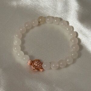 Rose Quartz Bead Bracelet with Pink Turtle Accent